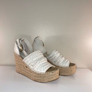 White Woven Wedge Sandals